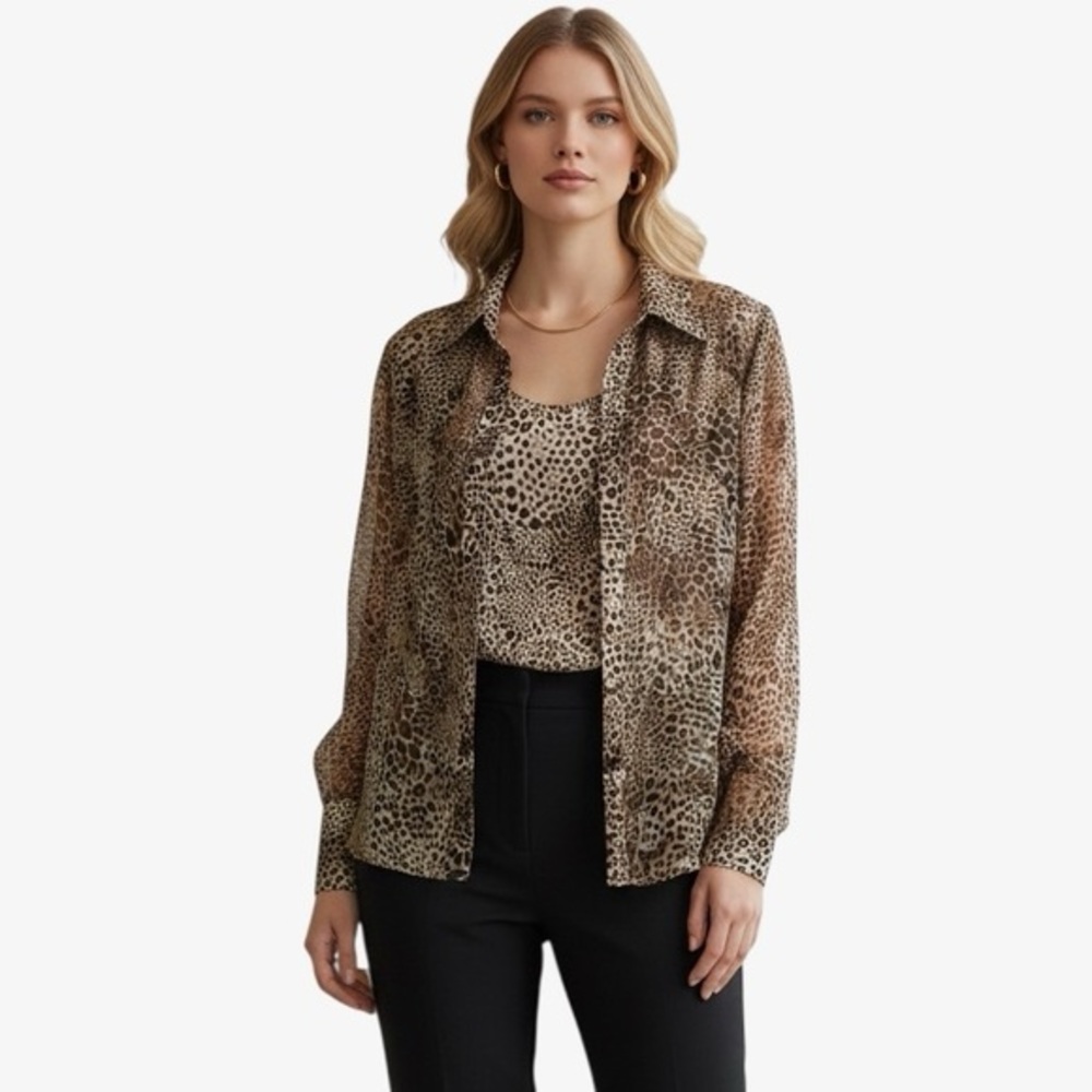 Elegant Animal Print Silk 2 Piece Blouse